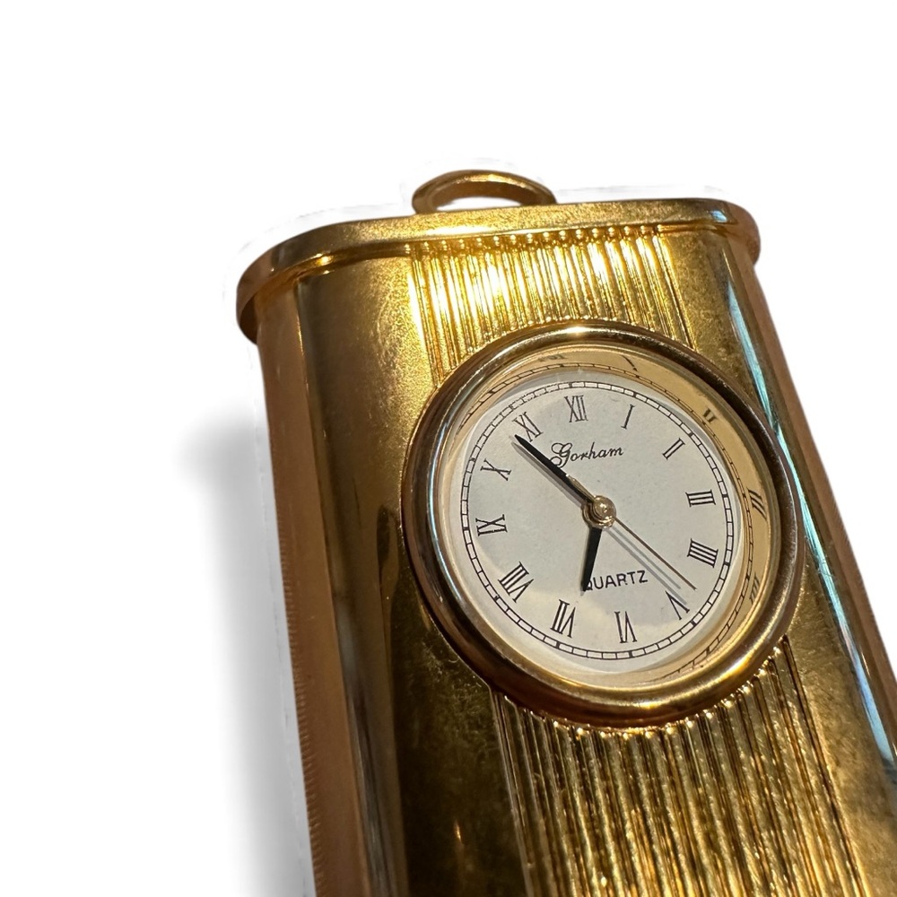 Vintage Gorham Quartz Gold Tone Miniature Clock 2" Tall - Picture 5 of 7